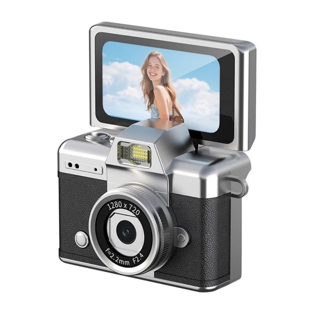 1.47 Inch Screen Thumb Keychain Camera 180° Flip Screen Neck Strap Design Retro CCD Mini Digital Camera Support Memory Card