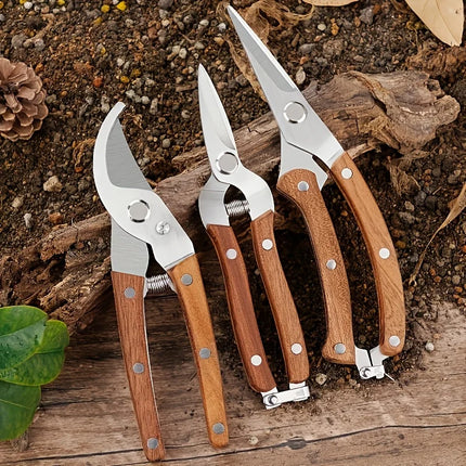 Stainless Steel Garden Pruners, Wooden Handle Bypass Shears