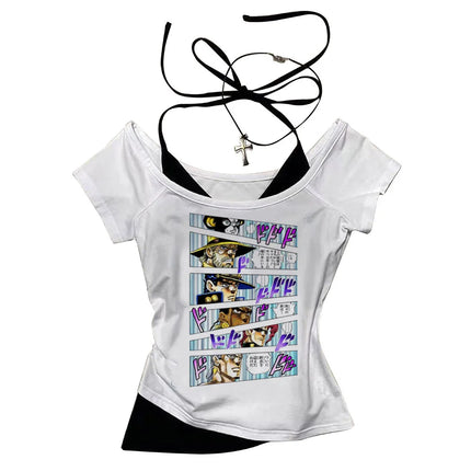 Jojo Bizarre Adventure crop top Aesthetic babydoll Streetwear shoujo girl style Fairy vintage cropped harajuku women's t-shirt
