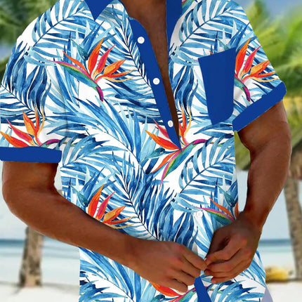 New Hawaii Spring/Summer Fashion Leisure Street Walk Tourist Beach Printed Full Open Short Sleeve Button Shirt, Quick Shipping