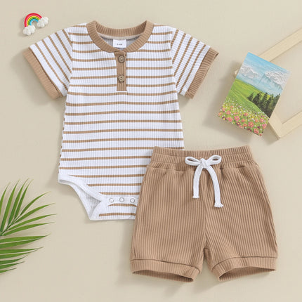 Pudcoco Infant Baby Girl Boy 2Piece Outfits Summer Striped Short Sleeve Romper Elastic Shorts Set Toddler Newborn Girl Boy 0-18M