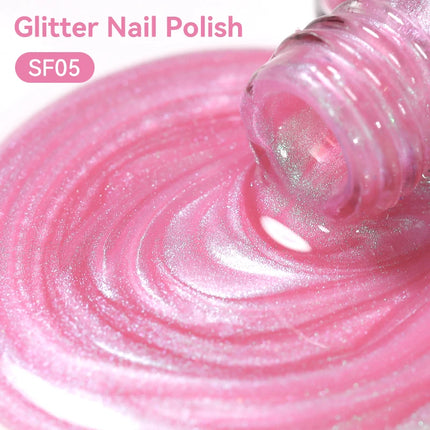 LILYCUTE 7ml Pink Glitter Nail Polish Colorful Bright Shining Pearl Effect Nail Art DIY Decoration No Need of Lamp to Cure