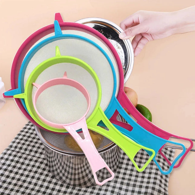 New 4Pcs Plastic Fine Mesh Filter Colander Soy Milk Sieve Flour Sieve with Handle Juice and Tea Filter Kitchen Tool colador de harina tamizador