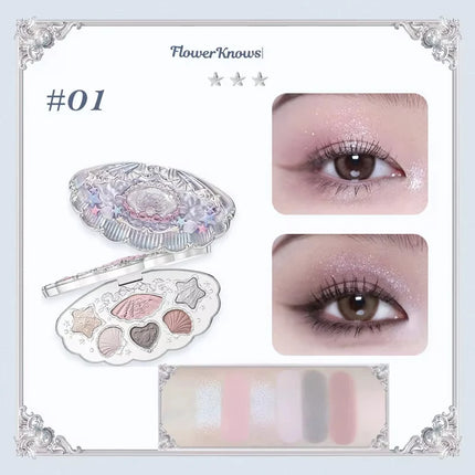 Flower Knows Series Shell Strawberry Angel Moonlight Mermaid Jewel Eyeshadow Palette 5 Colors Pearlescent Mashed Potatoes