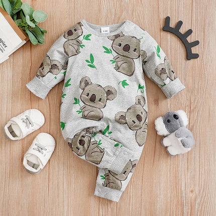 Spring And Autumn Boys And Girls' Cute Cartoon Kaola Full Print Cotton Comfortable Long Sleeve Baby Bodysuit