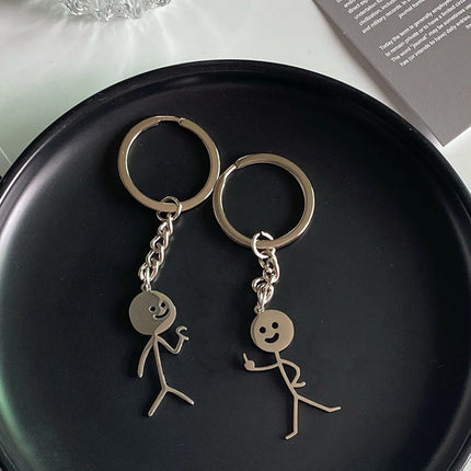 Funny Matchstick Men Keychain Middle Finger Heart to Heart Car Bag Pendant Key Ring Jewelry Couple Friend Gifts Wholesale бре