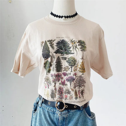 Summer Fashion Unisex T-shirt Vintage Tree Women T-shirts Graphic Tees Harajuku Tops Travel T-shirt