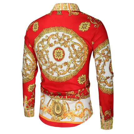 2023 New Men's 3D Digital Print Fashion Slim Fit Long Sleeve Shirt Smooths Your Silhouette Cross-Border Wholesale