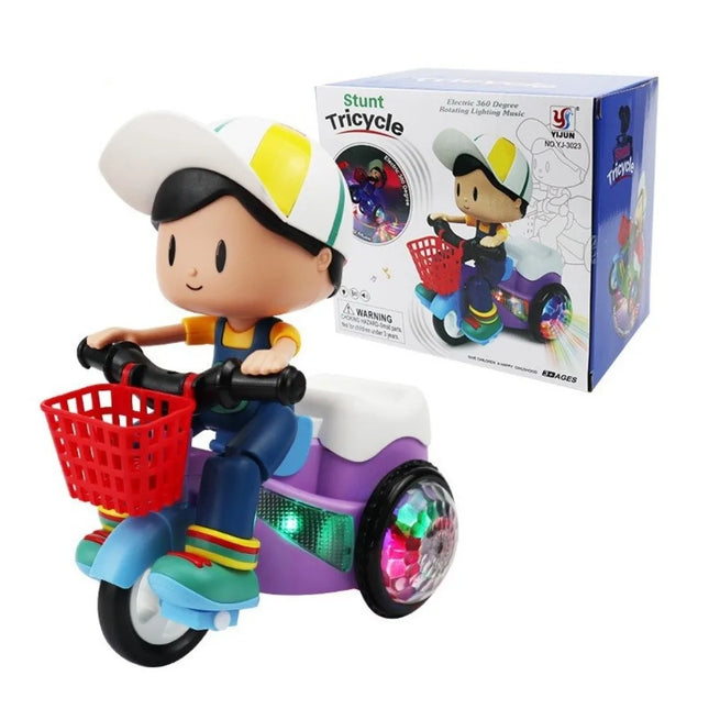 Music Function Electric Tricycle Toy Colorful Light Interactive Stunt Performance Tricycle Luminous Lights 360 Degree Rotate