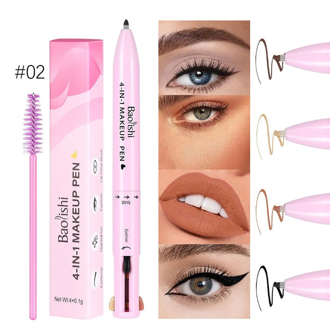4 in 1 Multi-function Makeup Pen, Compact Travel Eyeliner, Lip Liner, Eyebrow Pencil, Highlighter Eyeshadow Pen