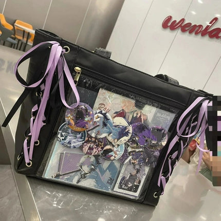 New Japanese Sweet Girl Ulzzang Ita Bag Ribbon Cute Handbag for Women Large Capacity Transparent DIY Badge One-shoulder Tote Bag