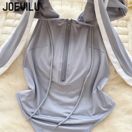 JOVEILU Sexy Erotic Hooded Bodysuit Bunny Role Play Uniform Backless Ladies Secret Costume Summer Party Date Seductive Pajamas