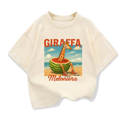 Giraffa Meloniera Graphic T-shirt for Children Funny Italian Brainrot Meme Kids Short Sleeve Tees Boys Girls O-Neck Loose Tops
