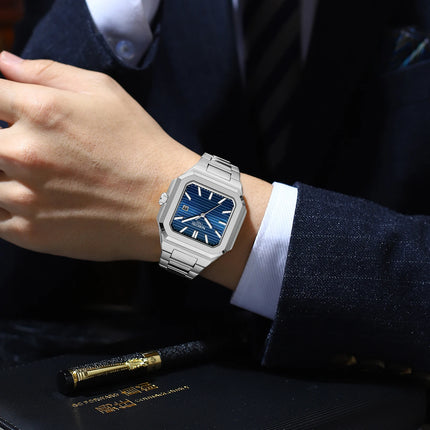 NIBOSI Luxury Square Fashion Men's Wristwatch Waterproof Luminous Date Week Quartz Men's Watches Stainless Steel Men's Watch Reloj