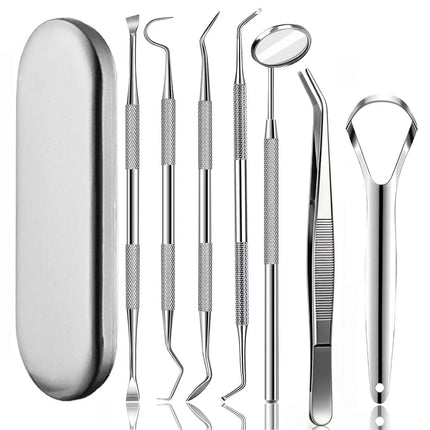 Dental Tools,Stainless Steel Teeth Cleaning Kit,Dental Pick Probe Tongue Scraper Tooth Scraper Plaque Tartar Cleaner Hygiene Kit