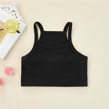 1-6 Years Kids Girls Casual Tank Tops Solid Black Gray Sleeveless Knitted Sling Crop Tops For Girls