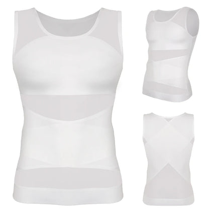 Compression Shirt for Men Slimming Undershirt Body Shaper Tank Top Gynecomastia Sleeveless Shapewear Vest Mesh Cross Suit 3XL