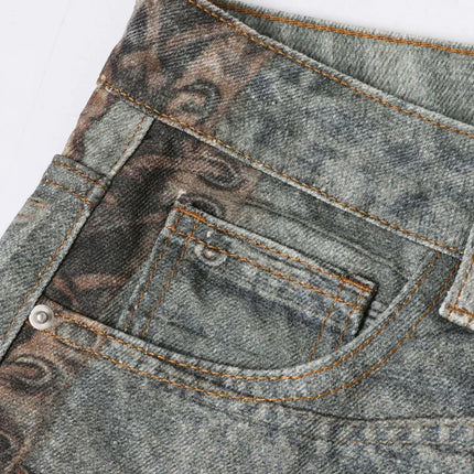 Printed Patchwork Jeans 2026 Spring New Fashion Streetwear Y2k Pants Casual Loose Vintage Hip Hop Denim Trousers Male
