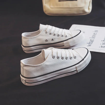 Flat Bottom Canvas Shoes Women's Versatile Low Cut Rubber Sole Pure Color Adult Slip-On Fashion Trendy White Sneakers