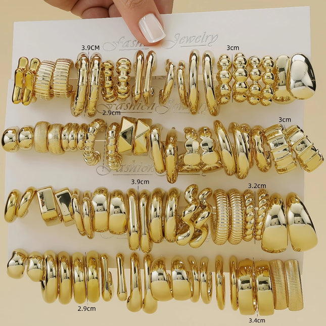 10-40 Pairs Fashionable Golden Spray-Coated Plastic Earrings, Minimalist Geometric Earrings for Ladies' All-Day Wear