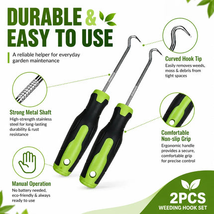 2Pcs Manual Weeding Hook Tool Stainless Steel Moss Remover Garden Weed Puller for Patio Driveway Brick Gaps Lawn Edging