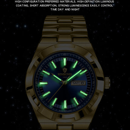 BINBOND New Luxury Quartz Men's Wristwatch Sport Men Watches Waterproof Luminous Date Week Stainless Steel Men's Watch Male Reloj