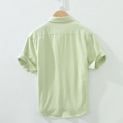 100% Cotton Solid Color Men's Summer Lightweight Short Sleeve Shirt, Business Casual Daily Shirt 2024 Loose Casual Jacket