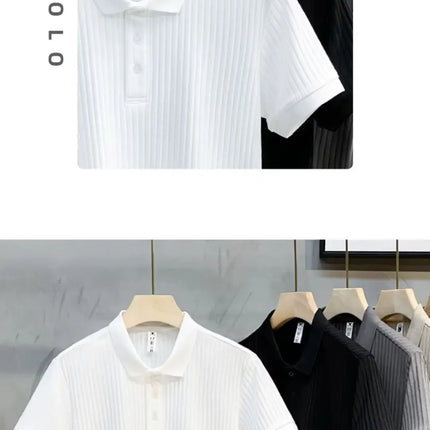 Fashionable Casual Knitted Striped Men's Polo Shirt Breathable Lightweight Summer Suitable for All Ages And Occasions