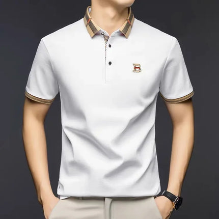 2025 Men's Trendy POLO Short Sleeve Luxury Embellished Brand Luxury Exquisite Relief Craftsmanship Comfortable Business Casual Top