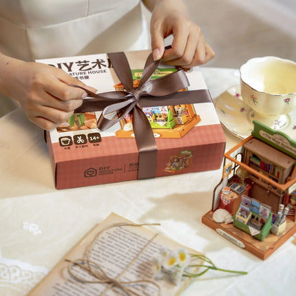 Rolife DIY Miniature House Fancy Tea Yard Kit Muse Bookshop Kit Century Postoffice Kit Sea Holiday Restaurant for Adult