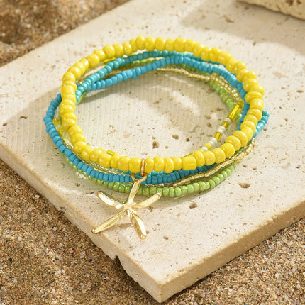 Multilayer Bohemia Rice Bead Anklet Set for Women Fashion Starfish Pendant Anklets Summer Sandy Beach Ankle Chain on Leg Jewelry