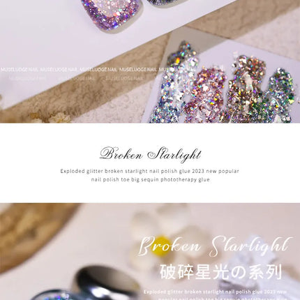 MUSELUOGE 12color Broken Starlight Glitter Gel Nail Polish Explosion-flash Semi Permanent Soak Off UV Nail Gel For Nail Salon