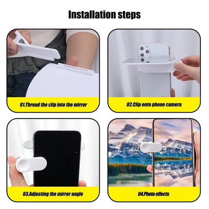 Adjustable Smartphone Camera Mirror Reflection Clip HD Glass Reflection Mirror for Outdoor Travel Phones Photography Shooting