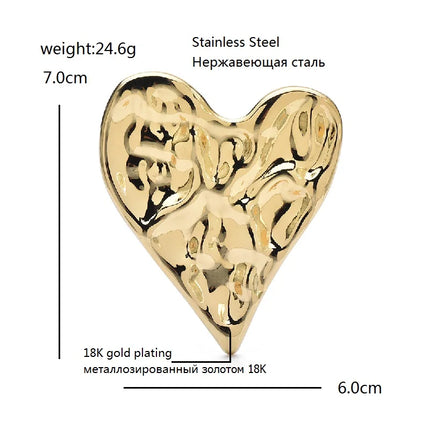 Wuli&baby Big Stainless Steel Heart Brooches For Women 2-color All-match Love Party Office Brooch Pins Gifts