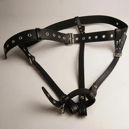 DSM Chastity Forced Orgasm Belt For Vibrator,Leather Bondage Strap-on Harness,Strapon Magic Wand Massager,Sex Toys For Women