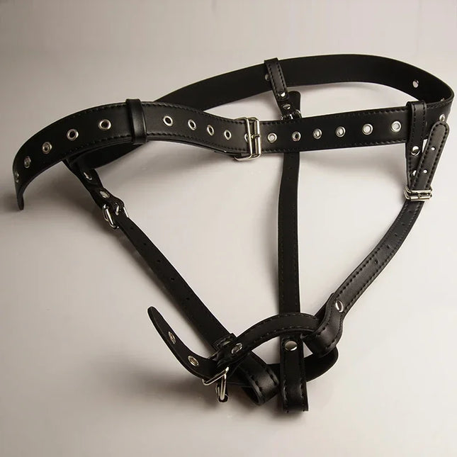 DSM Chastity Forced Orgasm Belt For Vibrator, Leather Bondage Strap-on Harness, Strapon Magic Wand Massager, Sex Toys For Women
