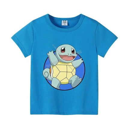 Pokemons Pikachu Cotton T Shirt Psyduck Squirtle Charmander Eevee Tees Shirt Kawaii Cartoon Clothes Boys Girls Summer Tops Gift