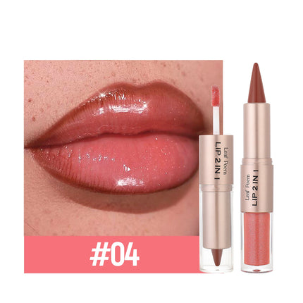Black Brown Tapered Lip Liner Contour Pencil Double Head Mirror Plumping Lip Glaze Crystal Lip Gloss Sexy Red Lips Tint Makeup
