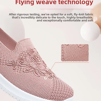 Women's Fashion Vulcanised Trainers 2025 Round Toe Breathable Flower Mesh Casual Flat Slip-On Women's Casual Vulcanised Shoes
