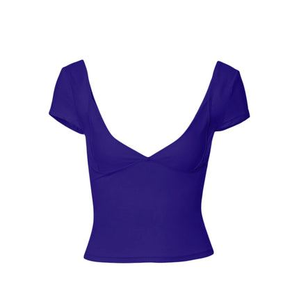 Lamuusaa y2k Tops Women Summer Clothes Sweet Solid Color V Neck Short Sleeve T Shirts Tanks 2000s Aesthetic Tees Streetwear