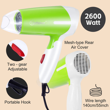 Hatteker Foldable Hair Dryer New Electric 2600W Household with 2 Wind Temperature Settings and Negative Ion Hair Care High-Power