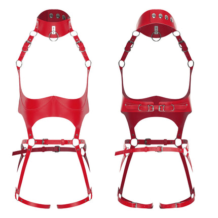 Women Lingerie Faux Leather Body Belt Harness Costume Accessory Choker And Bra Cage Hollow-out Adjustable Harness Body Straps