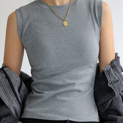 Women's Cotton Round Neck Colorful Basic Sleeveless Undershirt Tops Tees with Coverage for Side Cleavage