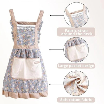 Cute Print Apron with Pockets Baking Kitchen Aprons for Cooking Adjustable Straps Painting Cleaning Aprons