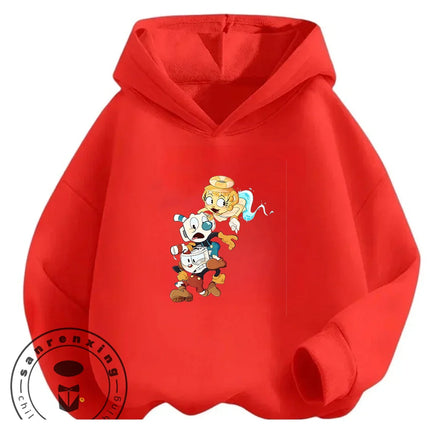 3-14Y Boys Girls Cuphead Hoodie Autumn Winter Cute Kawaii Cartoon Street Hot Fashion Outdoor Casual Trendy Cozy