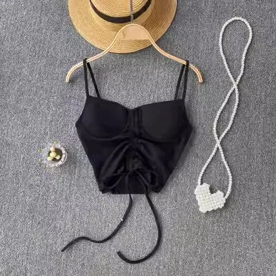 Strapless Western Style Skinny Tanks Camis for Women Summer Casual Solid Colours Female Corset Crop Tube Tops with Built In Bras