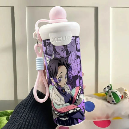 Demon Slayer Stainless Steel Insulated Cup Cute Fashion Cartoon Floating Ball Straw Thermos Portable Coffee Cup Gift for Friends