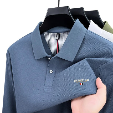 100% pure cotton high-end brand men's long-sleeved polo shirt, autumn fashion hot-selling embroidered golf business T-shirt