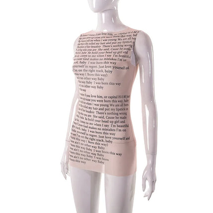 Fashion Trendy Round Collar Sleeveless Tank Mesh Sexy Article Print Slim Casual Top Women Hipster Wear