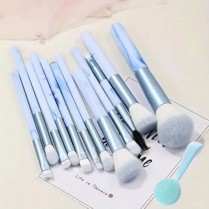12PCS Makeup Brush Set Blue Foundation Concealer Blush Powder Eye Shadow Kabuki Blending Cosmetic Soft Fluffy Female Makeup Tool